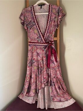 BCBGMaxAzria Pink Paisley High-Low Wrap Dress